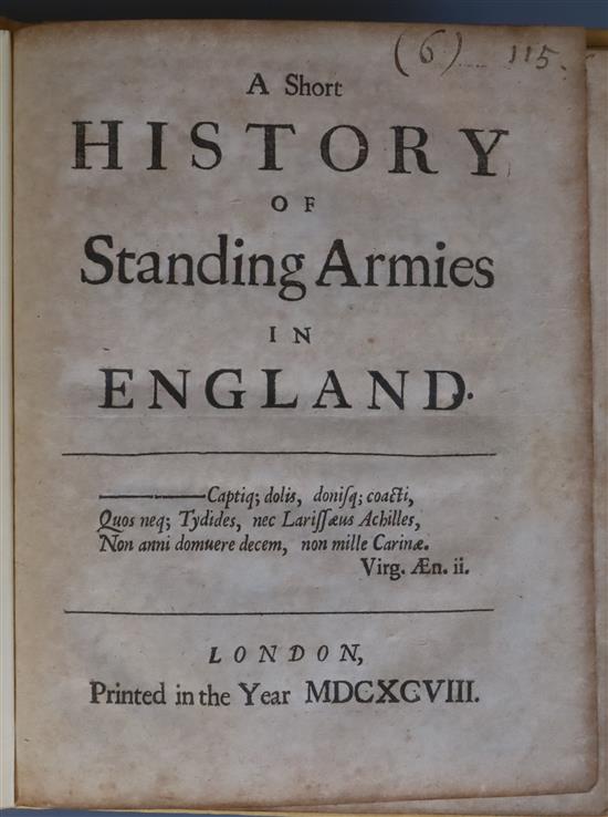 [Trenchard, John] - A Short History of the Standing Armies in England, 4to, rebound paper covered boards,